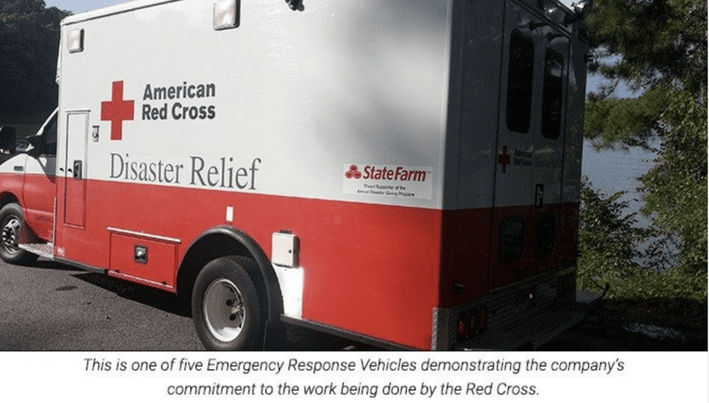 A Red Cross truck sponsored by State Farm, an example of cause marketing